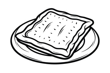 Sandwich On Plate Black And White Linear Food Drawing Illustration Ready To Eat Breakfast Meal Vector