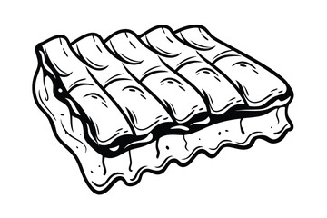 Monochrome Illustration Of Savory Spare Ribs Ready To Eat For Carnivores And Barbecue Enthusiasts