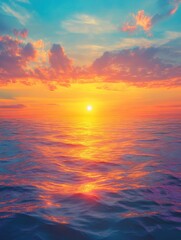Obraz premium Ocean Sunset: Vibrant Hues and Serene Waters