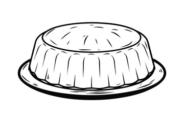 Monochrome Line Art Illustration Of Jello Dessert On A Plate Isolated On White For Graphic Design Projects