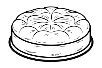 Stylized Illustration Of A Round Cake With Segmented Topping In Black And White Outline Isolated