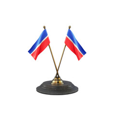Pair of Crossed Miniature Flags of the Republic of Karelia on a Desk Stand