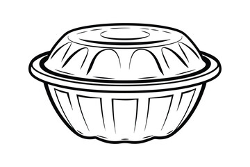 Simple Black And White Graphic Illustration Of Closed Round Food Container With Lines And Curved Arches