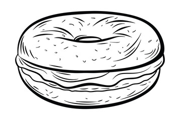 Artistic Black And White Line Art Illustration Of A Delicious Donut With Cream Filling Dessert For Graphic Design