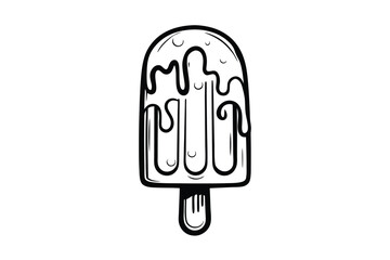 Black And White Ice Cream Popsicle With Dripping Icing Vector Illustration Creative Design Isolated On White Background