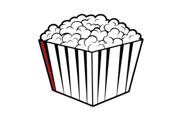 Popcorn Container Illustration With Striking Line Art And Red Accent Offering Retro Style Movie Snack Icon Design