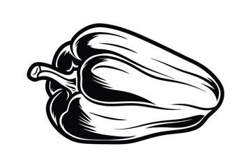 Monochromatic Black And White Illustration Of A Bell Pepper Vegetable Isolated On White Background Healthy Eating Concept