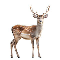 Deer standing gracefully on a Transparent background with distinct spots and antlers, roe deer isolated on PNG background