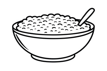 Line Art Illustration Of A Bowl Filled With Food And A Spoon Perfect For Culinary Or Healthy Eating Designs