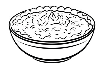 Hand Drawn Monochrome Illustration Of A Full Bowl Of Food Featuring Abstract Line Art Style
