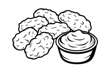 Monochrome Chicken Nuggets Illustration Featuring A Side Of Sauce Ready To Dip And Enjoy Perfect For Menu Design
