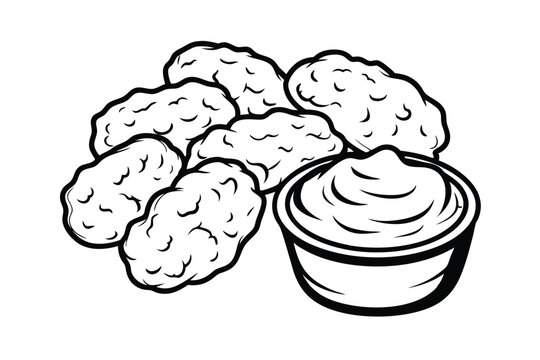 black and white chicken nuggets with sauce clip art preview