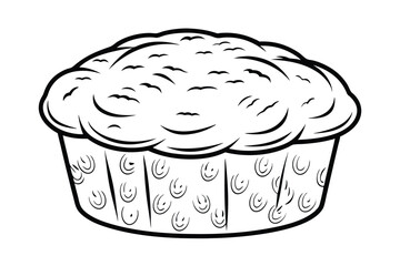 Monochrome Graphic Of A Muffin Isolated On White Background For Coloring Book Or Educational Materials