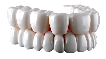 Dental Perfection: A close-up view showcases a pristine set of teeth, reflecting the artistry of dental health and highlighting the beauty of a healthy smile.