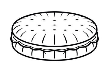 Line Art Illustration Of A Round Cookie Sandwich With Cream Filling Detailed Black And White Graphic