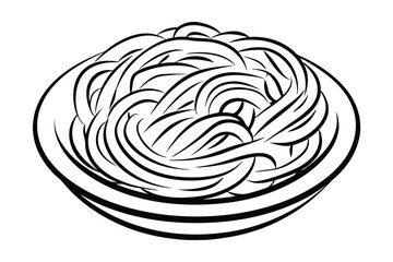 Black And White Spaghetti Illustration On A Plate Isolated On White Background For Culinary Designs And Creative Projects
