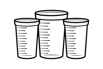 Three Black And White Measuring Cups With Graduated Marks For Culinary Art And Scientific Illustration