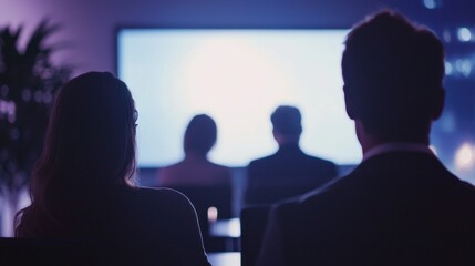 Obraz premium Silhouetted Audience Watching Presentation