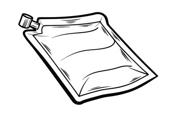 Hand Drawn Style Pouch With Spout Black And White Design Illustration Vector Artwork Suitable For Packaging Mockups Templates And Design Projects