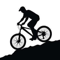 Obraz premium Silhouette of Man Cycling Downhill with Cap on Mountain, Transparent Background