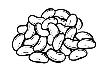 Pile Of White Beans Outline Vector Illustration Food Ingredient Monochrome Culinary Design Organic Agriculture Farming Healthy Eating