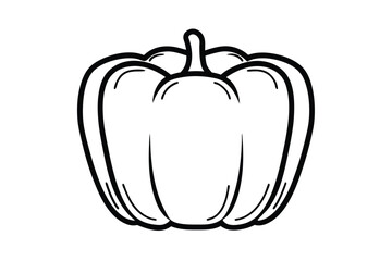 Black And White Illustration Of A Bell Pepper Vegetable Outline Style Minimalist Drawing Isolated On White Background Healthy Eating