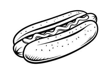 Monochrome Hot Dog Illustration Classic American Fast Food Icon With Mustard Topping Simple Line Art Design