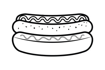 Outline Illustration Of Delicious Hotdog Sandwiches With Mustard And Sesame Seeds On Buns Ready To Enjoy