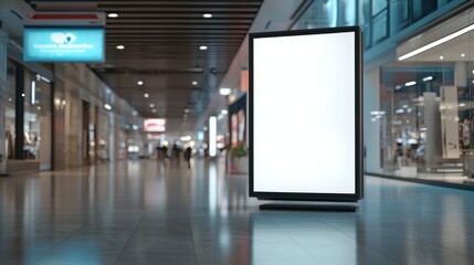 Blank Advertising Billboard in Modern Shopping Mall