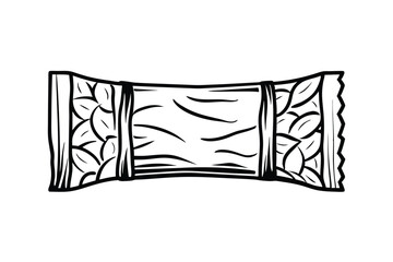 Black And White Line Art Illustration Of A Candy Wrapper With Decorative Design Pattern And Blank Label Space