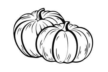 Black And White Illustration Of Two Pumpkins For Fall Or Halloween Decoration And Graphic Design Elements