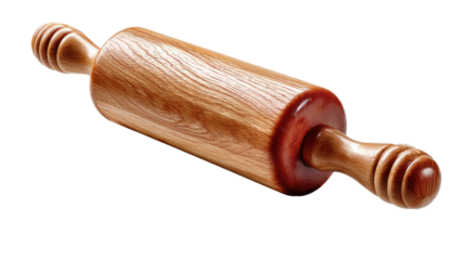Wooden rolling pin: a classic kitchen utensil, is the focal point, captured with a photorealistic quality, showcasing the texture of the wood.