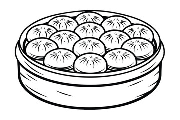 Steaming Basket Full Of Delicious Asian Dumplings Illustration Featuring Detailed Bamboo Steamer And Traditional Cuisine Art