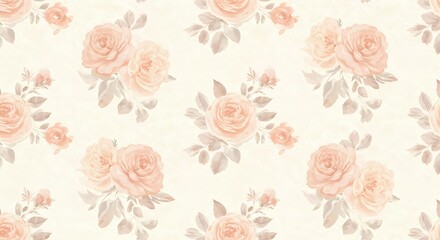 Rose Floral Pattern Watercolor Style Delicate Peach Blooms