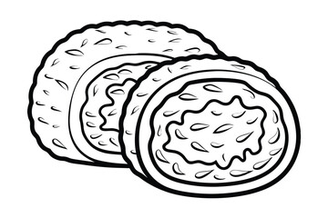 Black And White Illustration Of Sushi Rolls Perfect For Coloring Books And Food Themed Designs