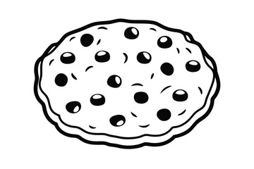 Black And White Line Art Of A Chocolate Chip Cookie Illustration For Coloring Pages And Designs