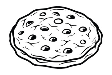 Chocolate Chip Cookie Outline Illustration Bakery Product Line Art Design Sweet Treat Graphic Single Round Cookie Vector
