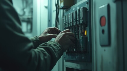 Electrician fixing a breaker panel. Featuring electrical repair and safety