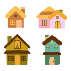 Set of 4 Cute Cartoon Houses