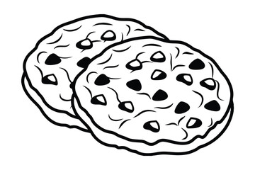 Two Chocolate Chip Cookies Black And White Illustration Graphic Line Art Style For Food Designs And Creative Projects