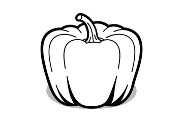 Simple Black And White Vector Illustration Of A Bell Pepper With Stem And Shadow On White Background