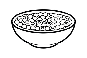 Line Art Illustration Of Bowl With Cereal Rings Or Snacks Isolated On White Background Simple Graphic Vector