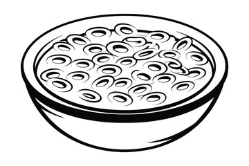 Black And White Illustration Of Cereal Rings In A Bowl Perfect For Coloring Books And Educational Resources