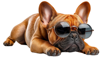 French Bulldog Cool Shades: This  French bulldog is all about the cool. With its laid-back attitude and stylish round sunglasses, this furry friend embodies the relaxed and fashionable canine vibe.