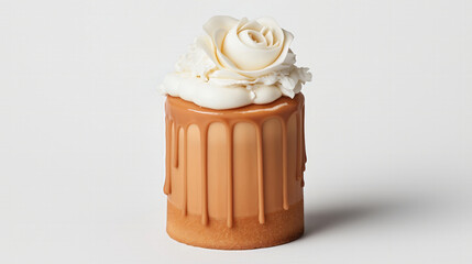 Easter Kulich with Cream Roses and Caramel on Isolated White Background with Space for Text