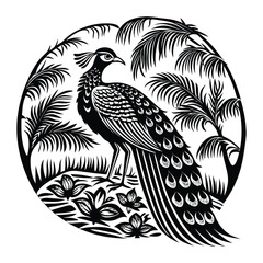 Black vector bird illustration, a wild animal silhouette in a tribal tattoo design