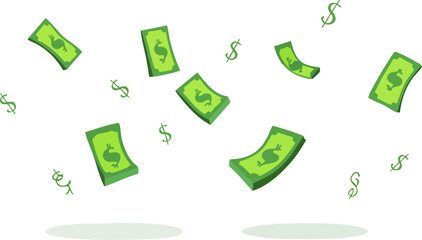 Flying dollar bills cartoon style