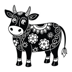 a cheerful cartoon cow using vibrant shade.