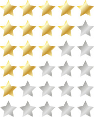 Five stars icon Vector golden gradient: Customers rate the product with five stars, flat icon for apps and websites. Set of different ratings. Vector illustration EPS 10.	

