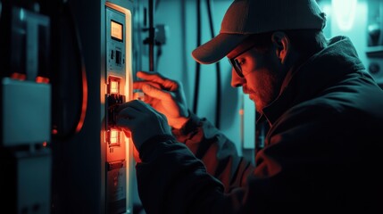 Electrician fixing circuit breaker. Featuring electrical troubleshooting and maintenance